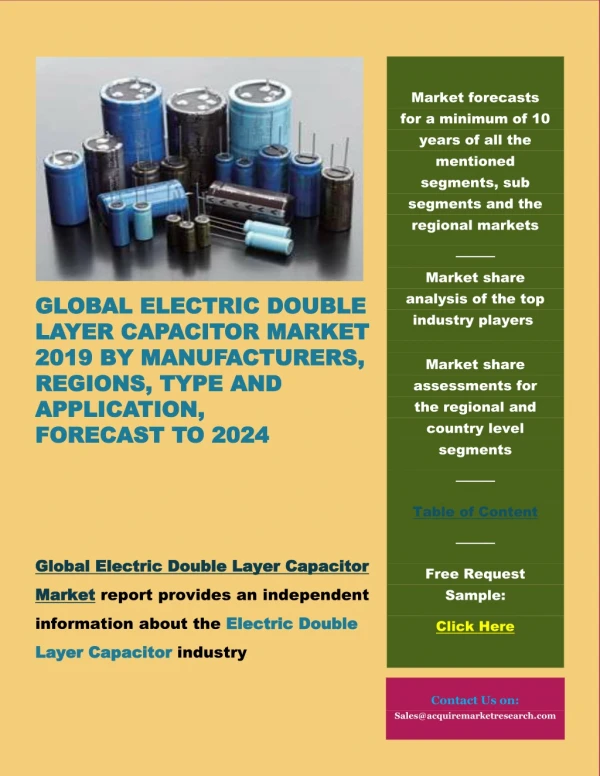 Global Electric Double Layer Capacitor Market 2019 by Manufacturers, Regions, Type and Application, Forecast to 2024