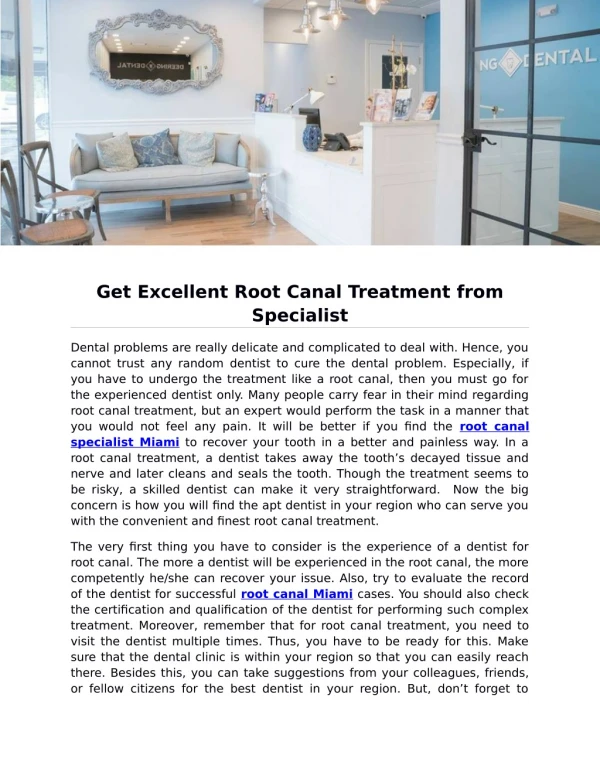 Get Excellent Root Canal Treatment from Specialist