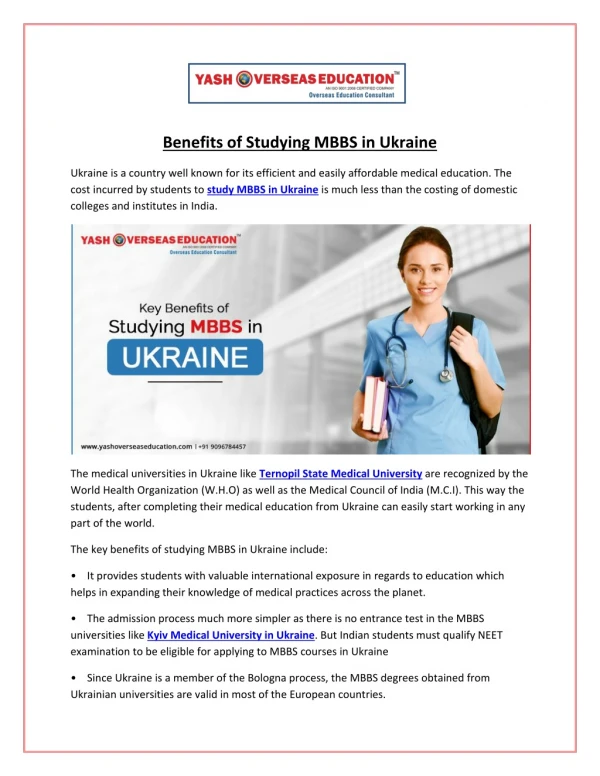 Know About the benefits of Studying MBBS in Ukraine