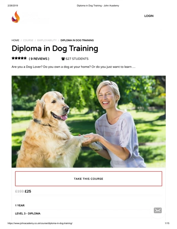 Diploma in Dog Training - John Academy