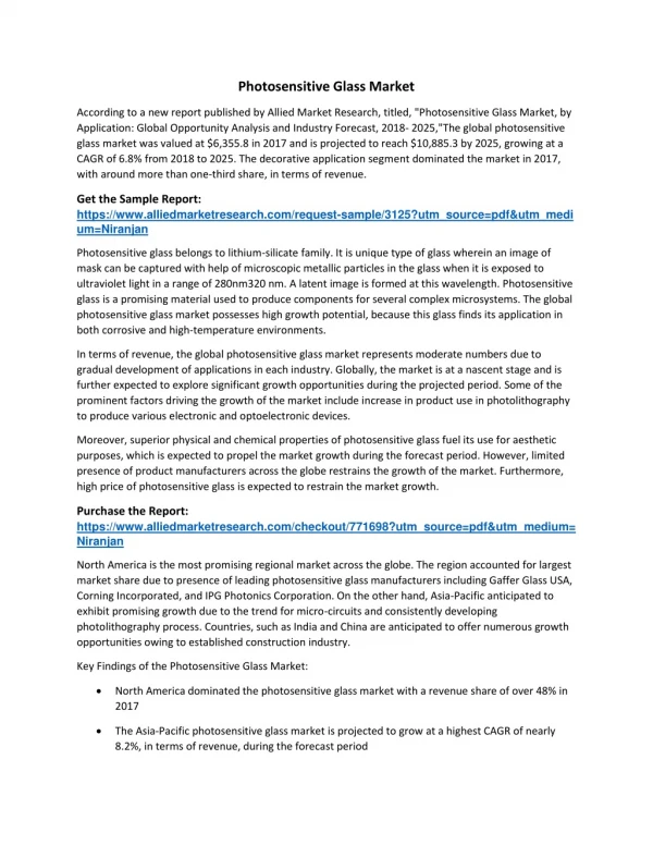 Photosensitive Glass Market Size, Share and Analysis | Forecast - 2025