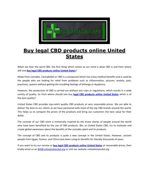 Buy legal CBD products online United States