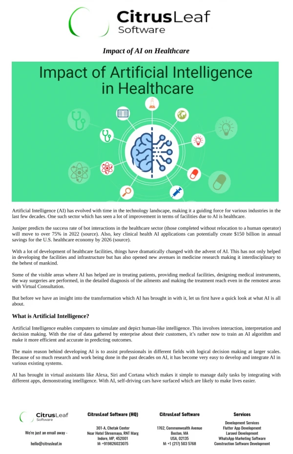 Impact of Artificial Intelligence on Healthcare