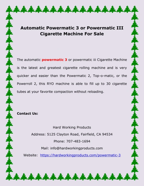 Automatic Powermatic 3 or Powermatic III Cigarette Machine For Sale