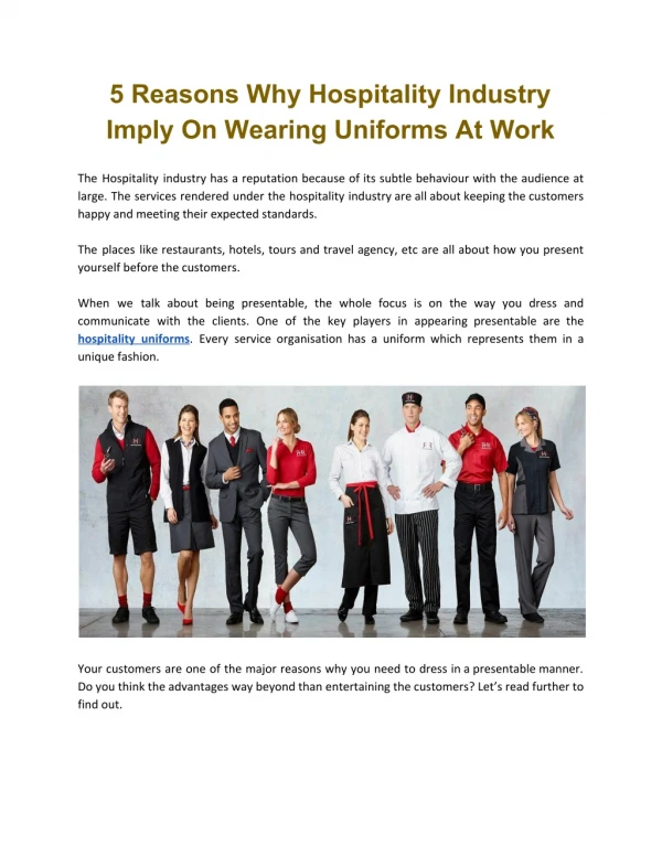 5 Reasons Why Hospitality Industry Imply On Wearing Uniforms At Work