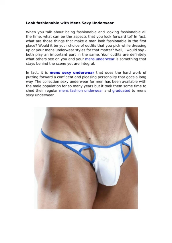 Look fashionable with Mens Sexy Underwear