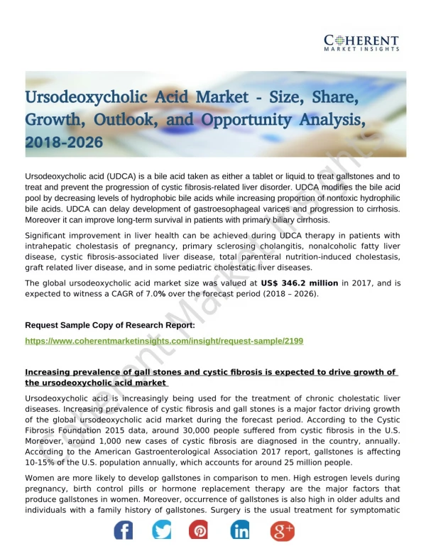 Ursodeoxycholic Acid Market Explore Future Growth 2018-2026 Predicted by Global Top key Players