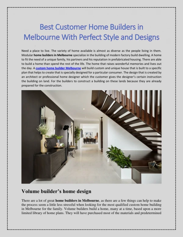 Best Customer Home Builders in Melbourne With Perfect Style and Designs