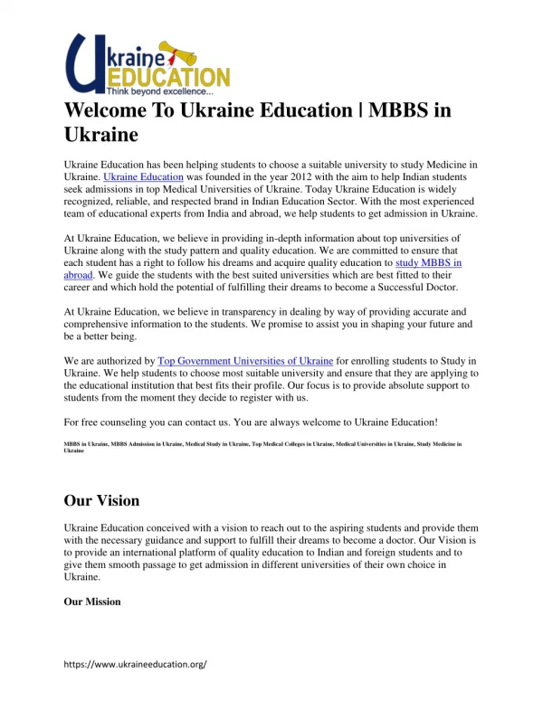 Welcome To Ukraine Education | MBBS in Ukraine