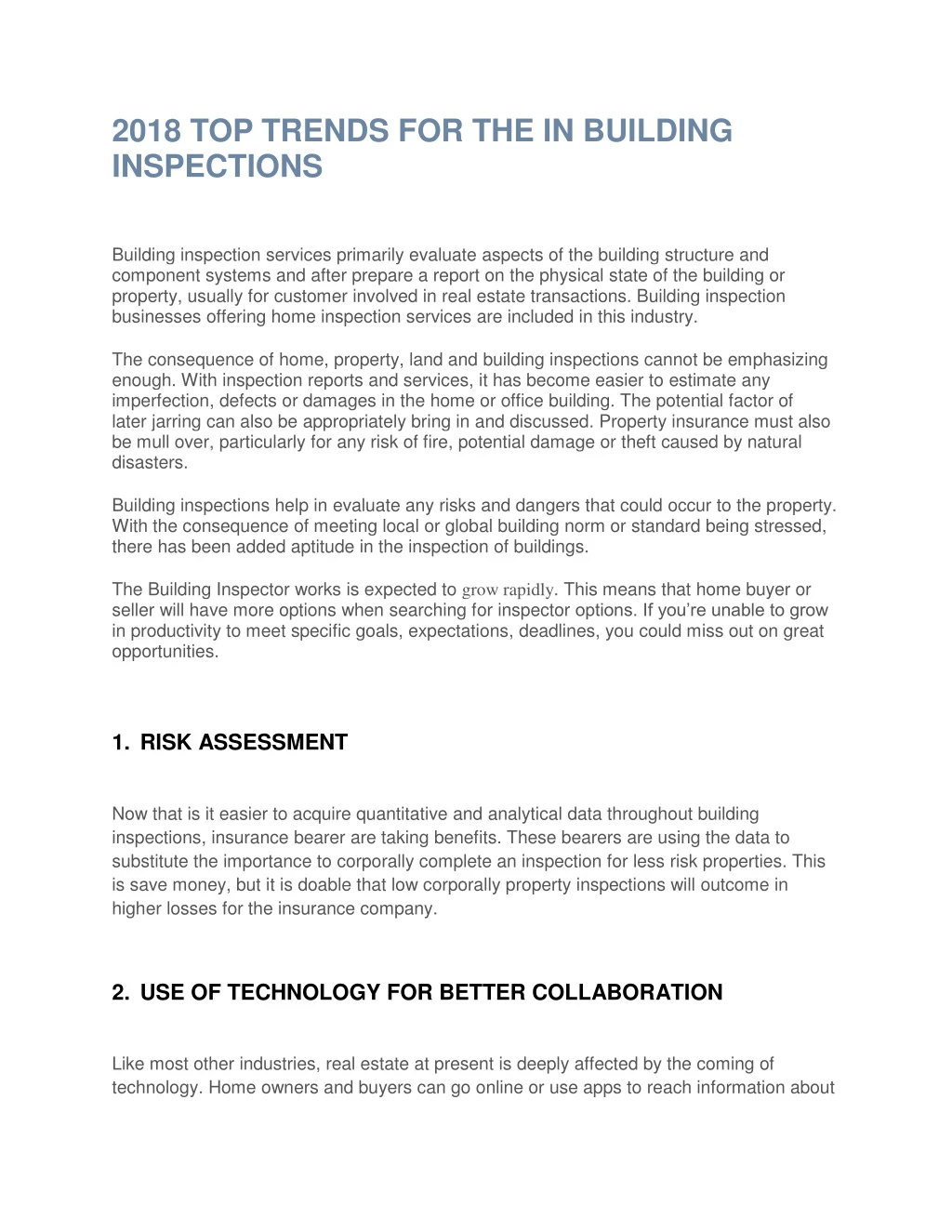 2018 top trends for the in building inspections