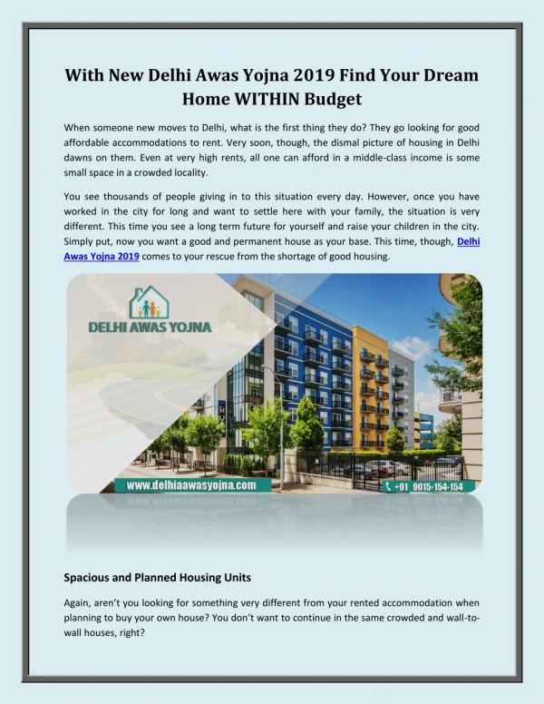With New Delhi Awas Yojna 2019 Find Your Dream Home within Budget