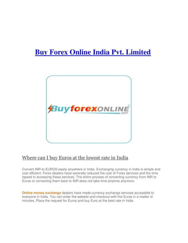 Where can I buy Euros at the lowest rate in India | Buyforexonline