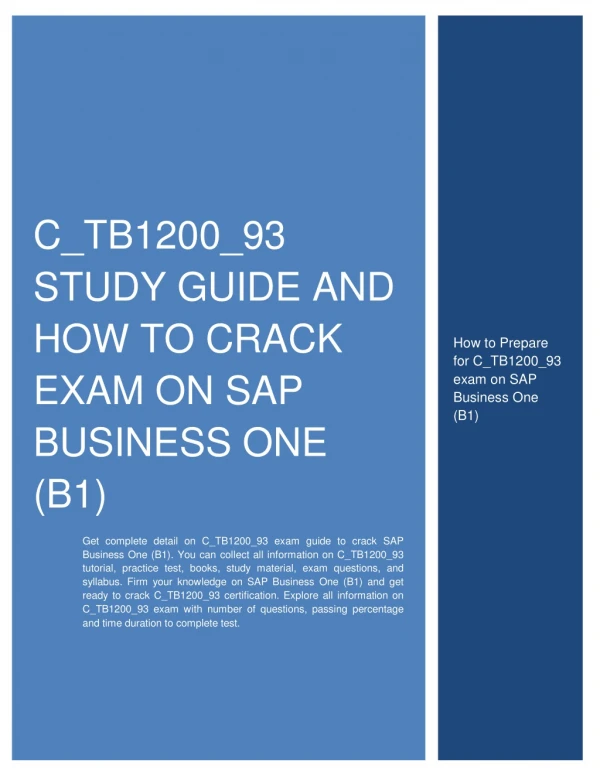 C_TB1200_93 Study Guide and How to Crack Exam on SAP Business One (B1)