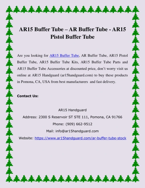 AR15 Buffer Tube – AR Buffer Tube - AR15 Pistol Buffer Tube