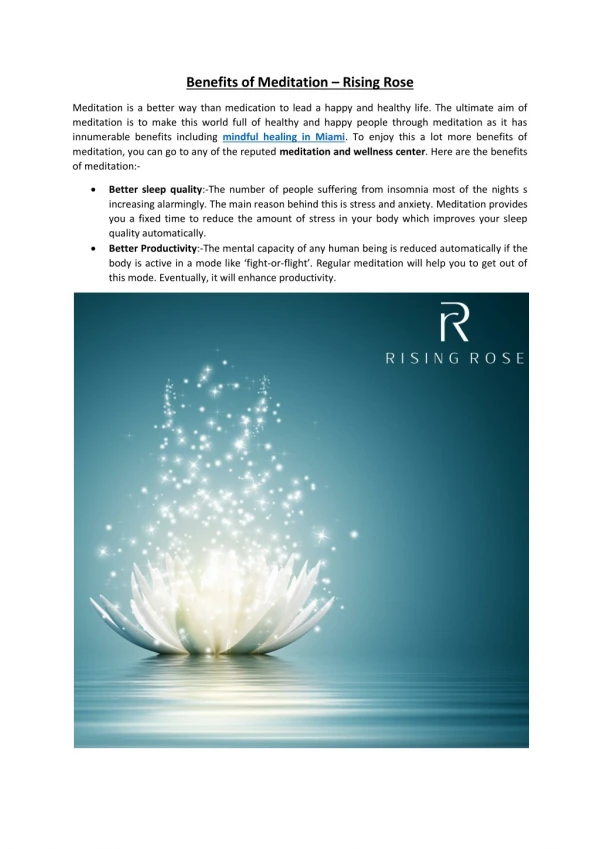 Benefits of Meditation – Rising Rose