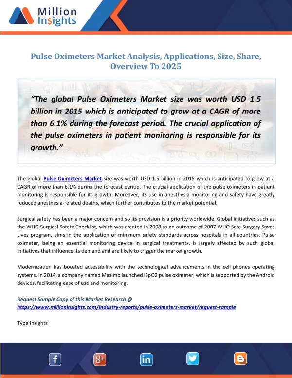 Pulse Oximeters Market Size & Forecast Report, 2013 - 2025