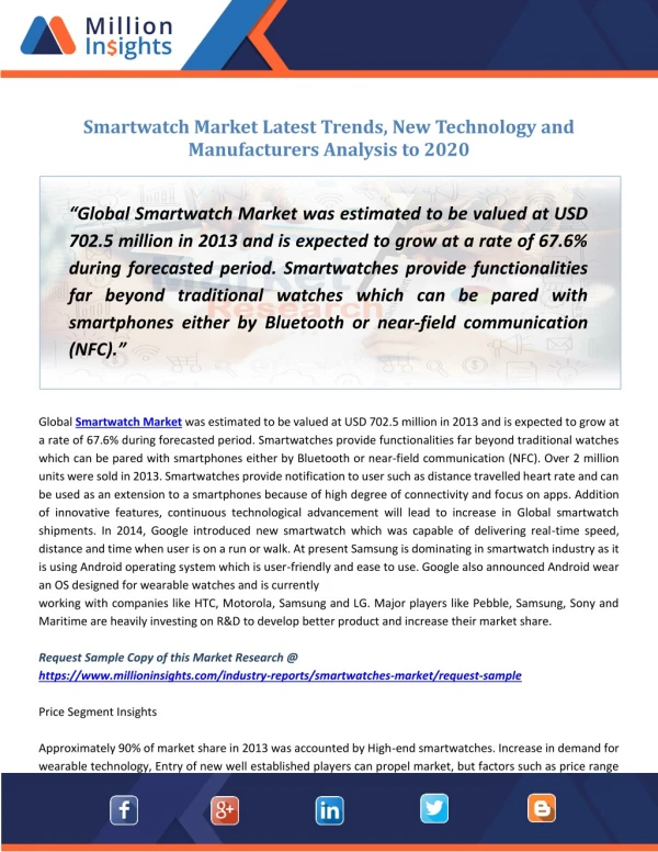 Smartwatches Market Size & Forecast Report, 2012 - 2020