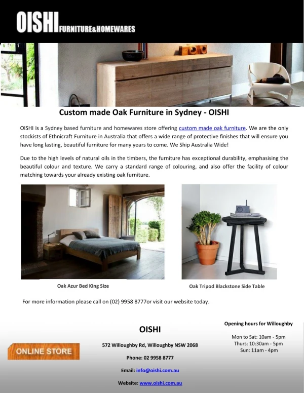 Custom made Oak Furniture in Sydney – OISHI