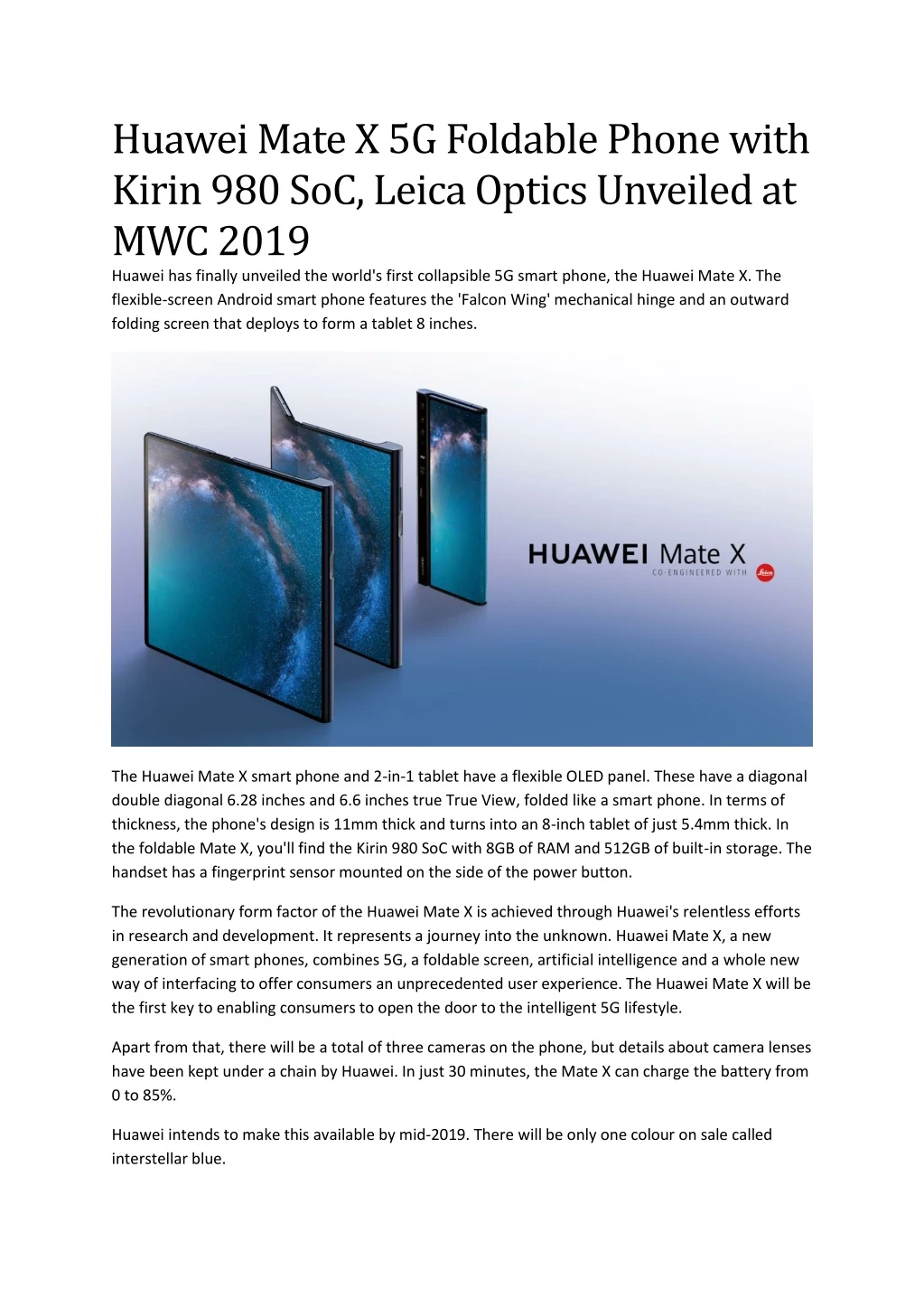 huawei mate x 5g foldable phone with kirin