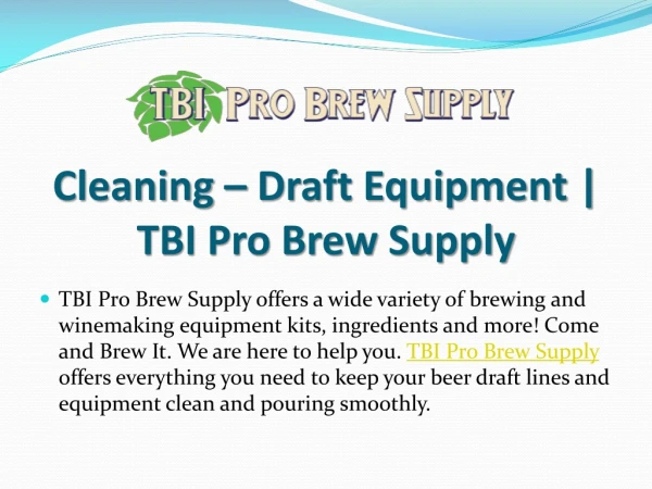 Cleaning - Draft Equipment | TBI Pro Brew Supply