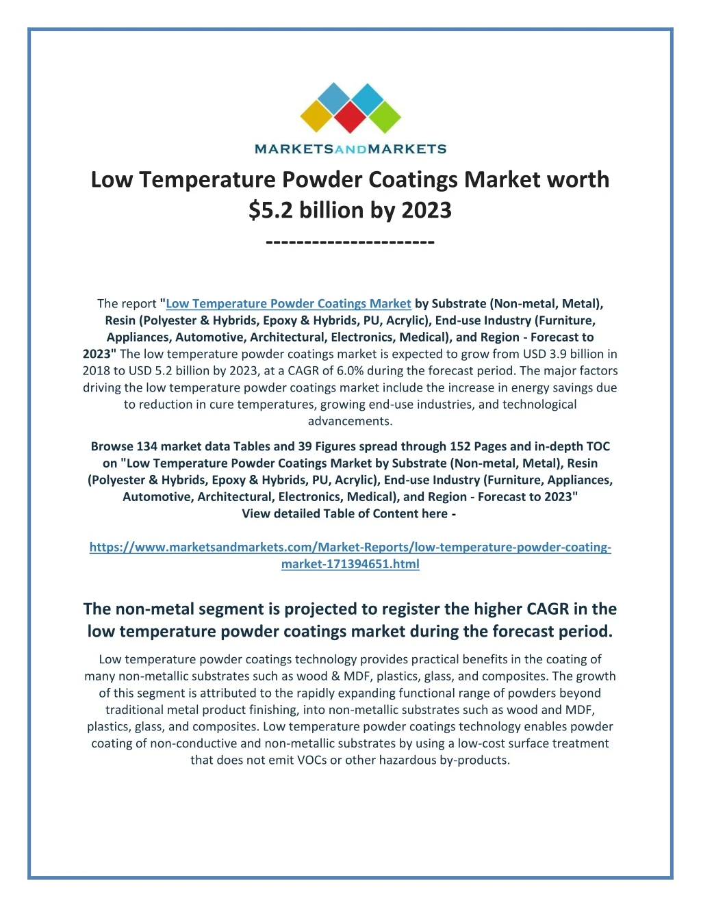 low temperature powder coatings market worth