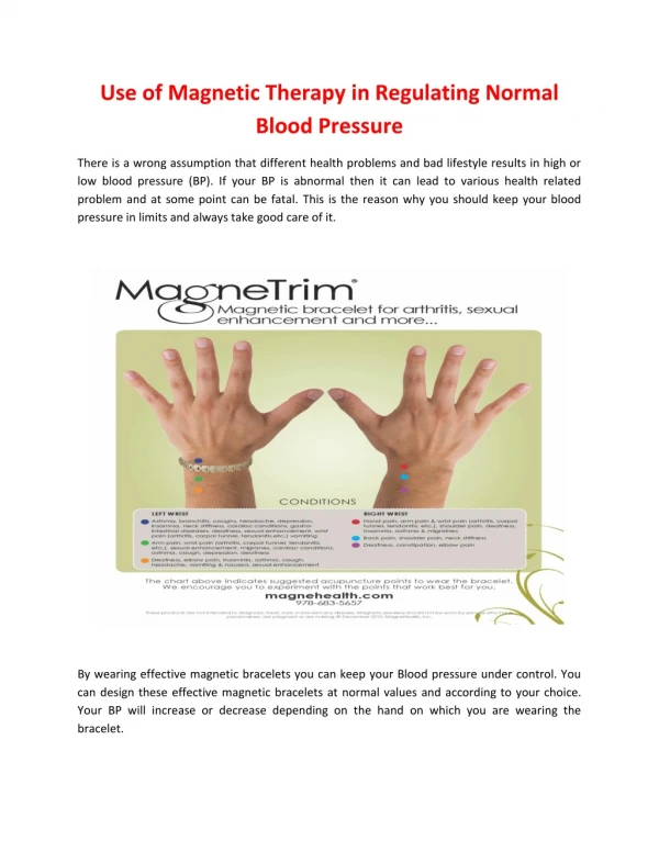 Use of Magnetic Therapy in Regulating Normal Blood Pressure
