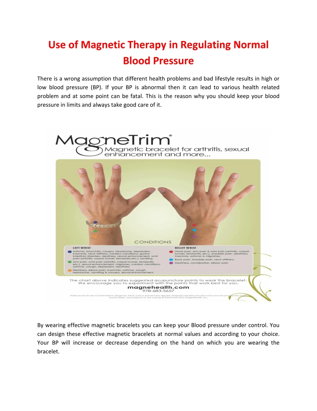 use of magnetic therapy in regulating normal