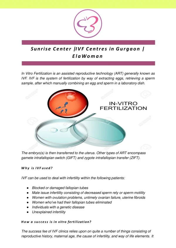 Sunrise Center | IVF Centres in Gurgaon | ElaWoman