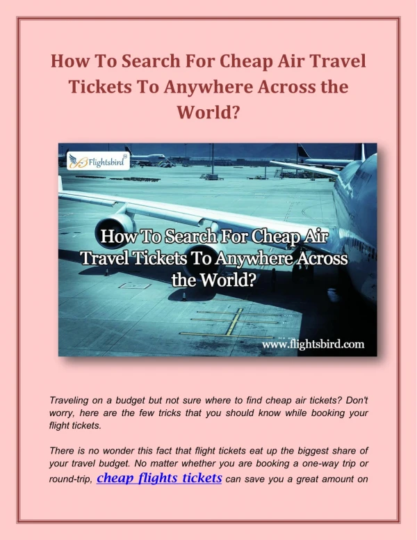 How To Search For Cheap Air Travel Tickets To Anywhere Across the World?