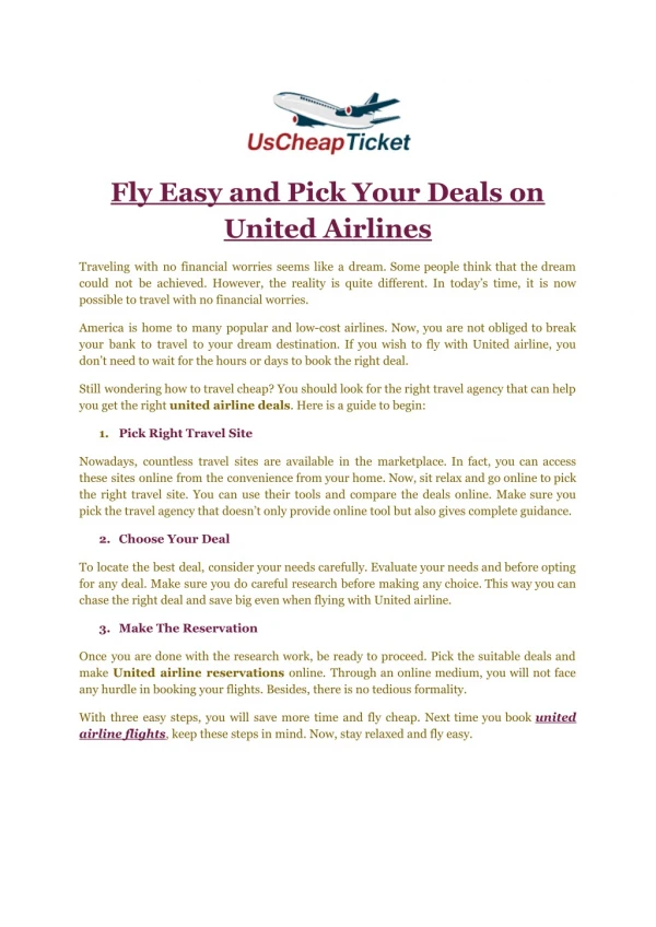 Fly Easy and Pick Your Deals on United Airlines