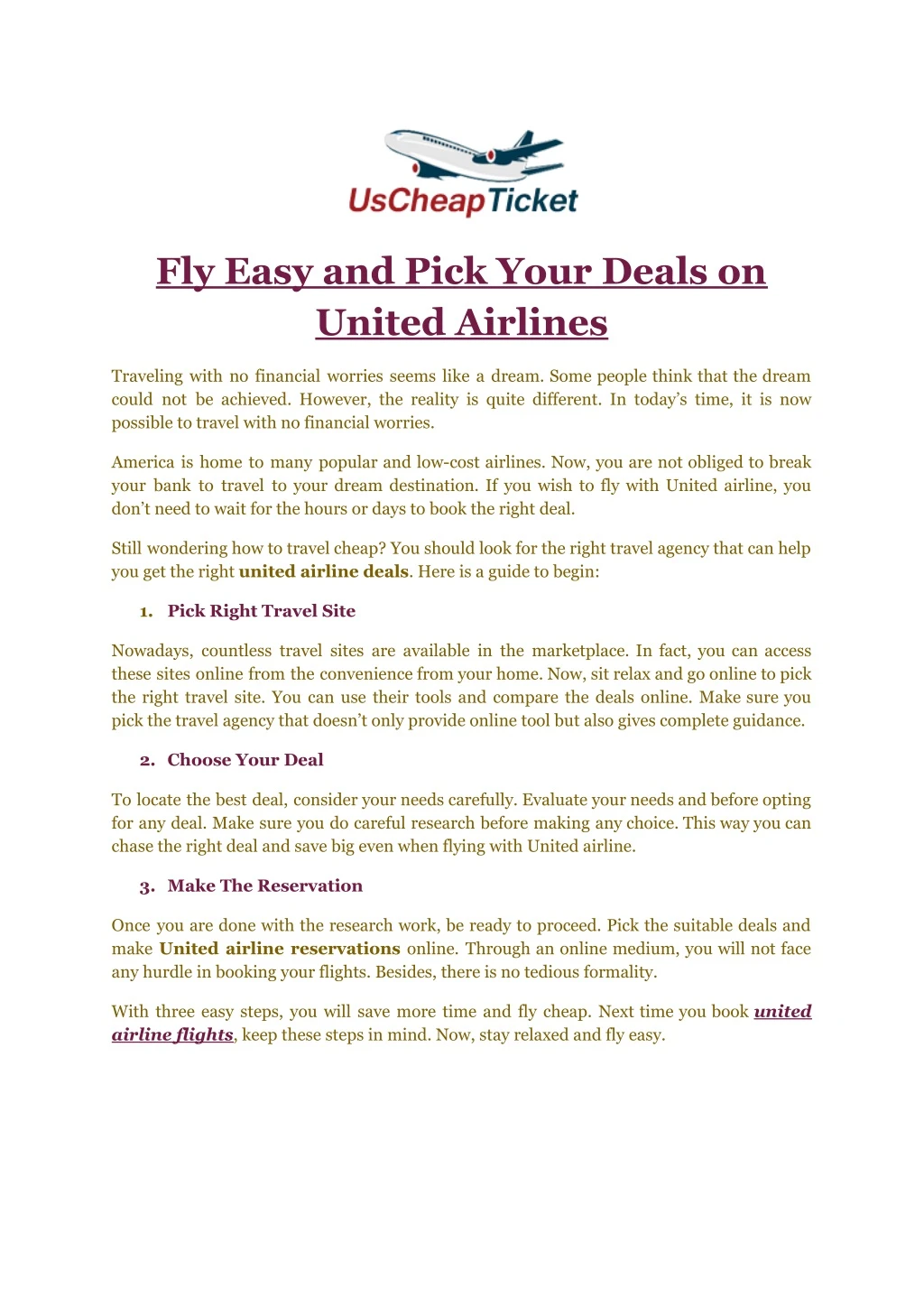 fly easy and pick your deals on united airlines