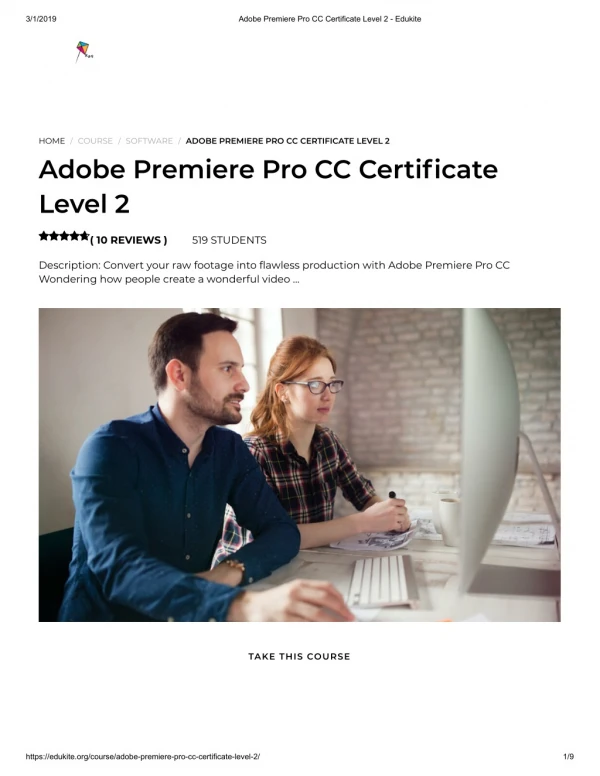 Adobe Premiere Pro CC Certificate Level 2 - Edukite