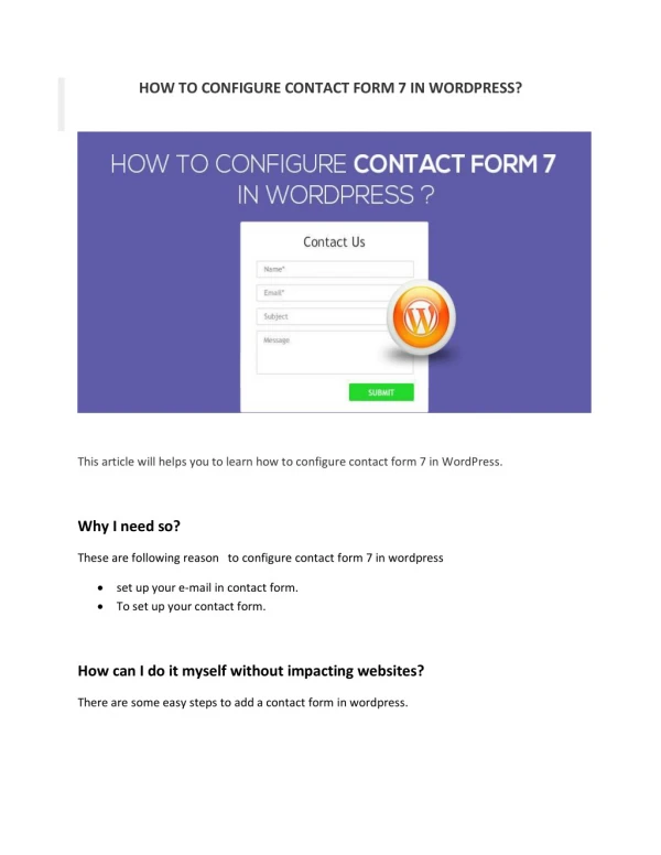 Call 1- 800-514-2544 How to Configure Contact Form 7 In WordPress?