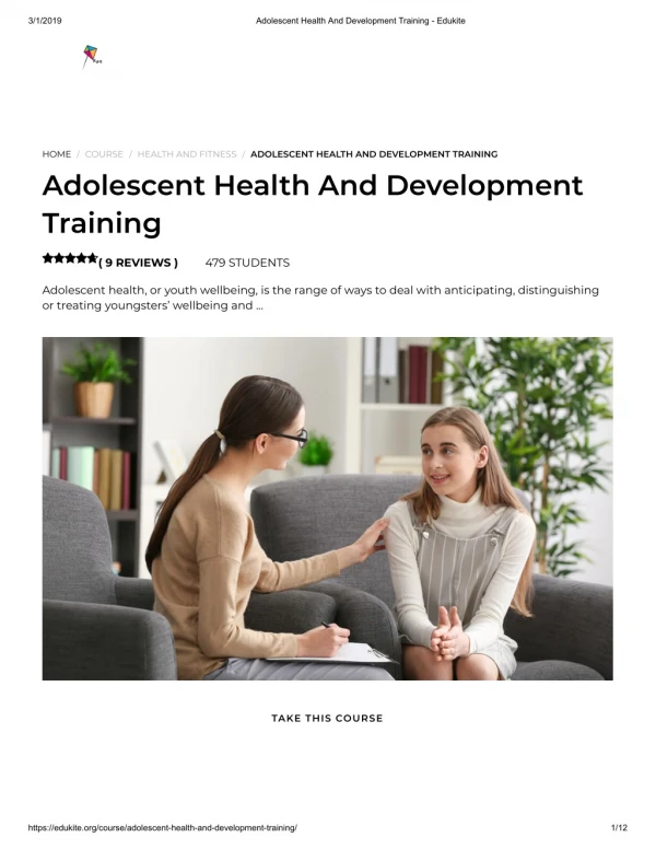 Adolescent Health And Development Training - Edukite