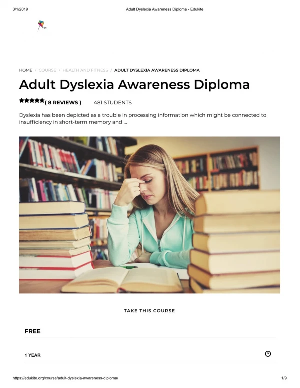 Adult Dyslexia Awareness Diploma - Edukite