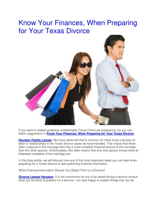 Know Your Finances, When Preparing for Your Texas Divorce