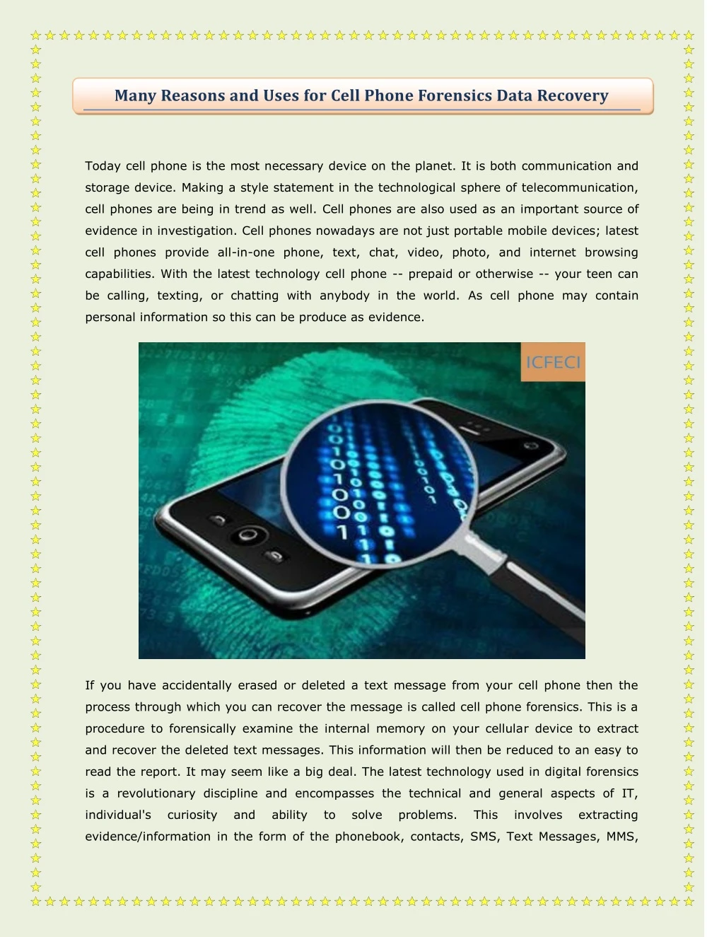 many reasons and uses for cell phone forensics