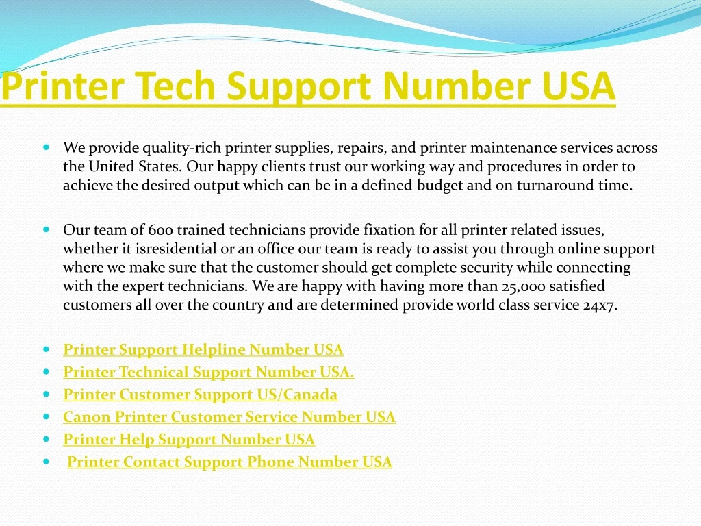 printer tech support number usa