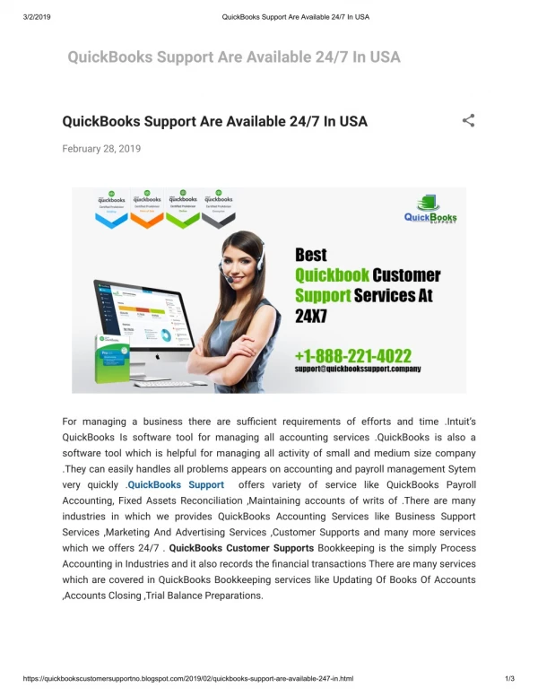 Quickbook Customer Support Number