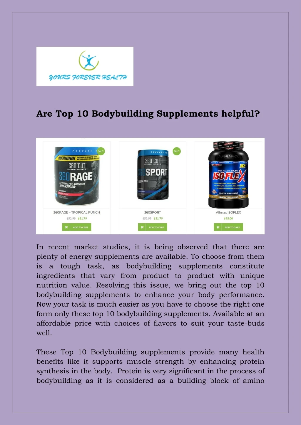 are top 10 bodybuilding supplements helpful