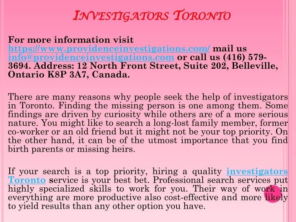 investigators toronto