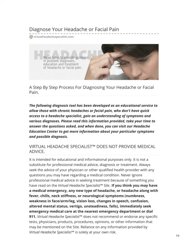 A Step By Step Process For Diagnosing Your Headache or Facial Pain