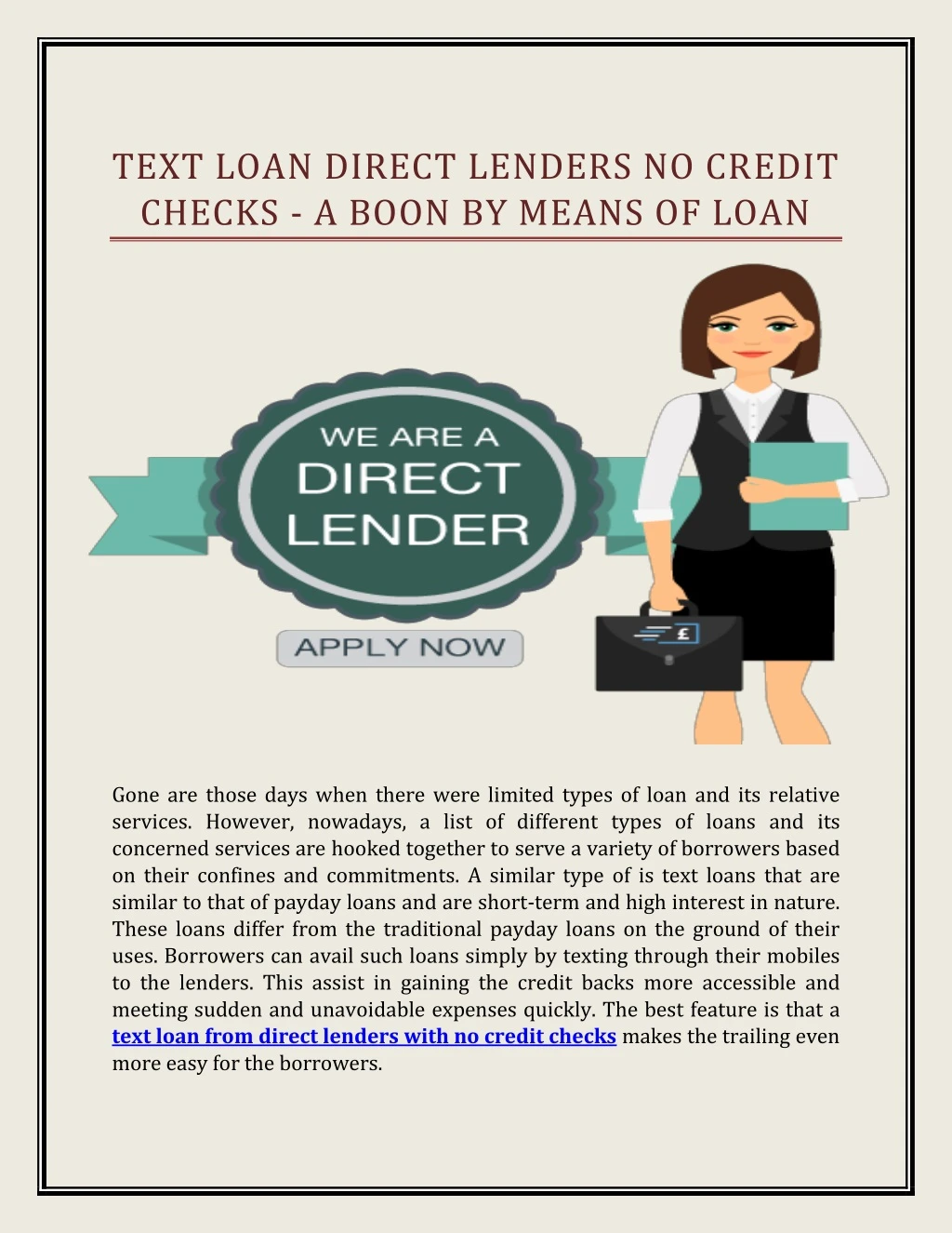 text loan direct lenders no credit checks a boon