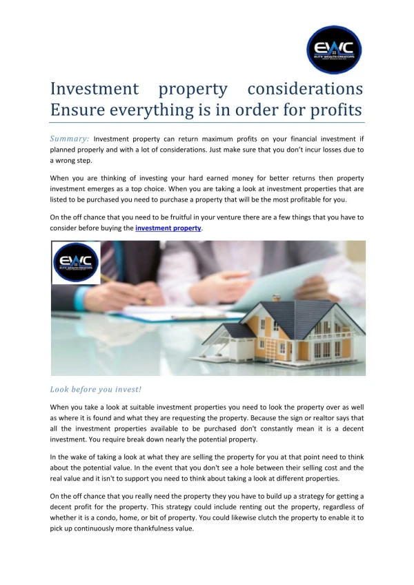 Investment property considerations – Ensure everything is in order for profits