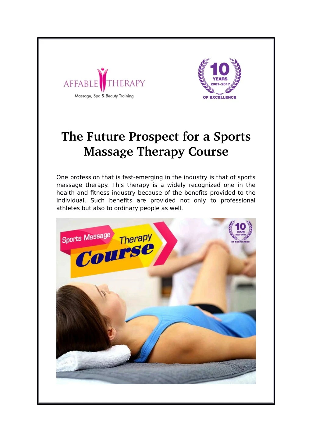the future prospect for a sports massage therapy