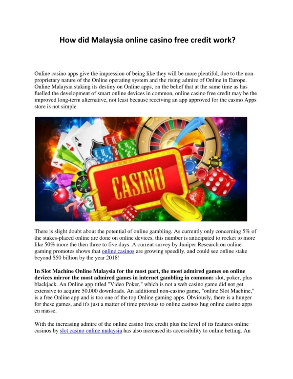 How did Malaysia online casino free credit work