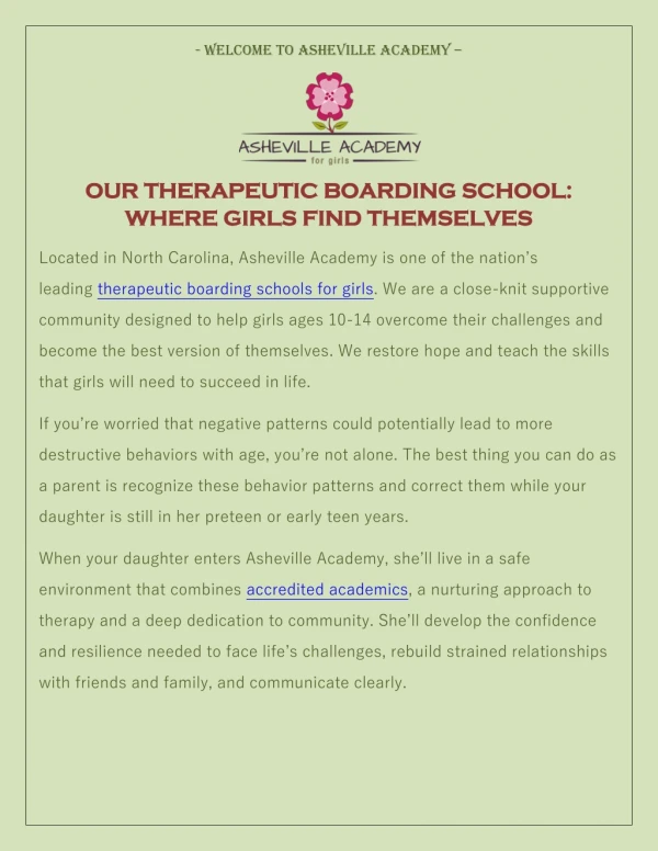 Therapeutic Boarding School For Girls | Asheville Academy