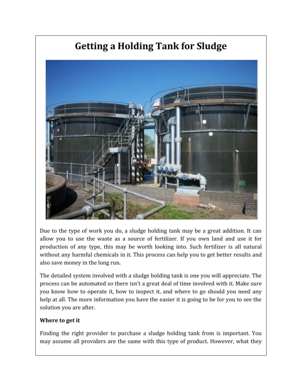 Getting a Holding Tank for Sludge