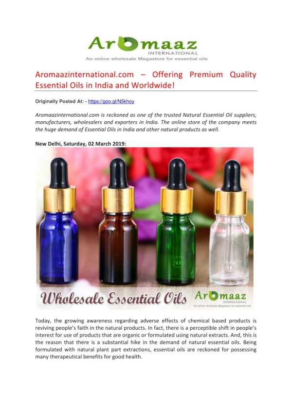 Aromaazinternational.com – Offering Premium Quality Essential Oils in India and Worldwide!