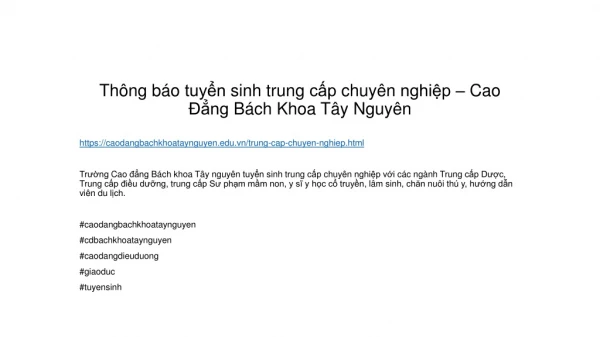 Thông báo tuyển sinh trung cấp chuyên nghiệp – Cao Đẳng Bách Khoa Tây Nguyên